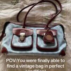 Vintage Dooney & Bourke Denic and Cognac Leather, Heavy nice hardware